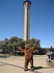 Braniff Memorial Tower with their Groundhog Mascot at University of Dallas
